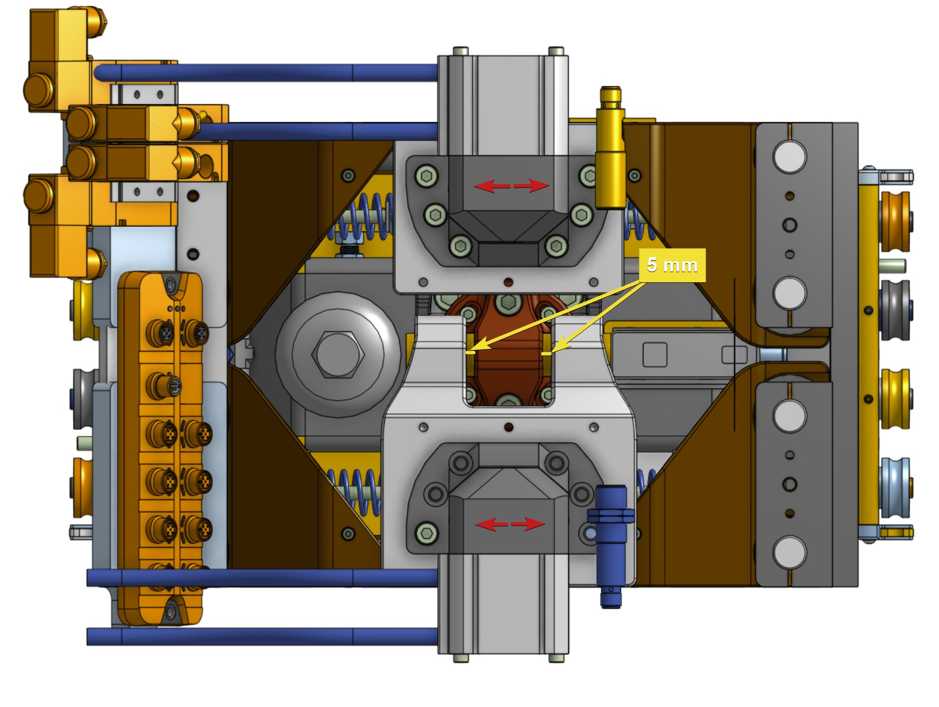 Front view showing centering mechanism